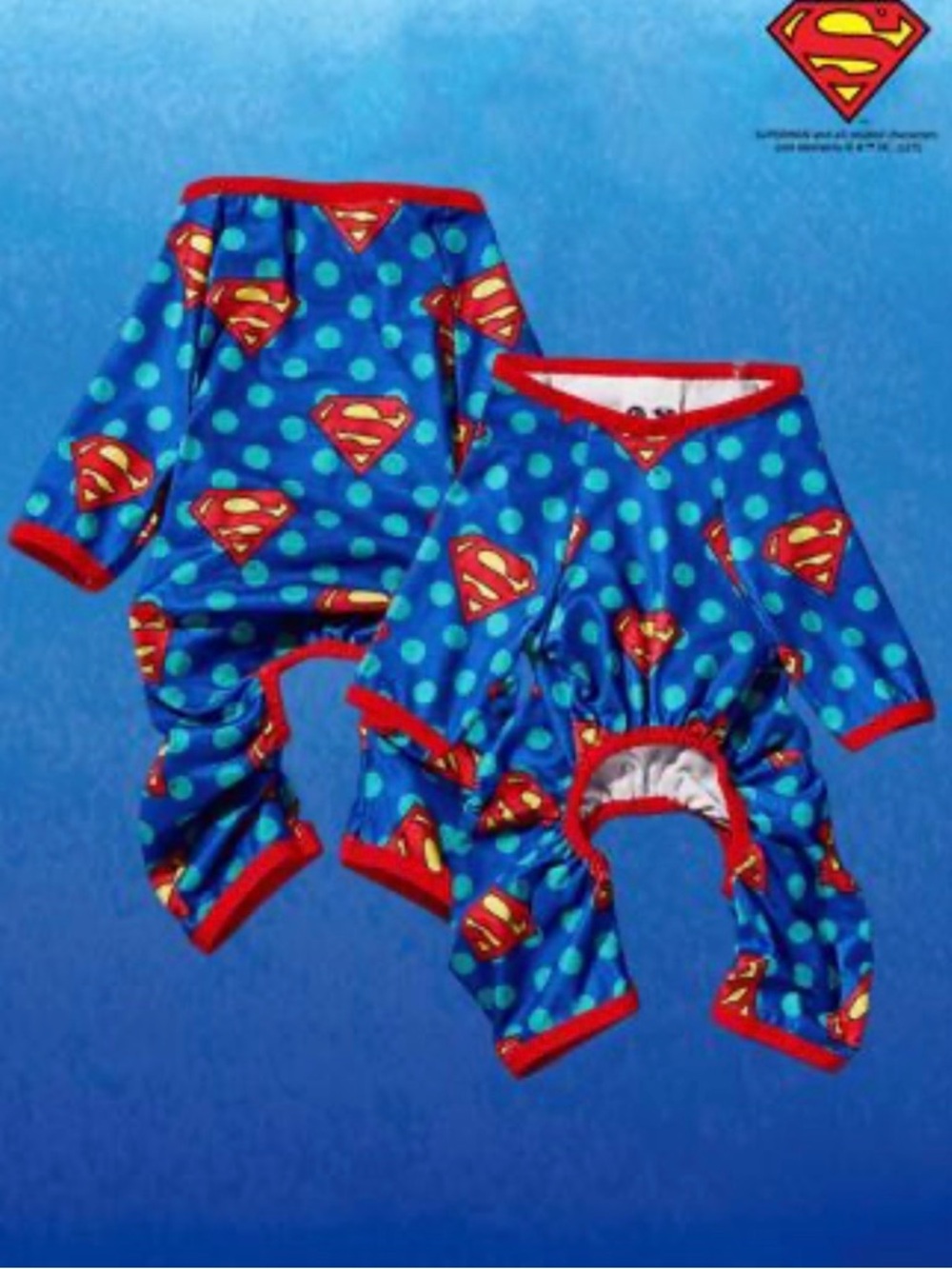 Doggie Superman Blue & Red Polka Dot Pajama Set